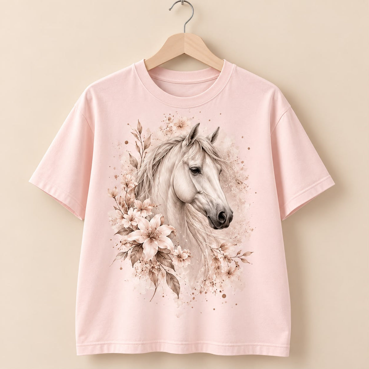 White Floral horse T-shirt